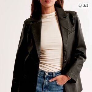 Women's Black Oversized leather Blazer